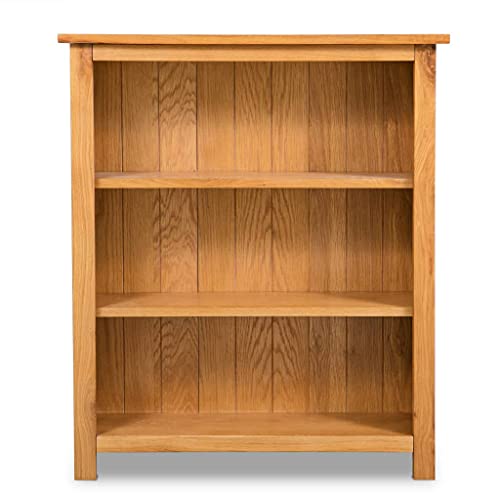 3-Tier Wooden Bookshelf with Storage Shelves, Solid Oak Wood Z918084