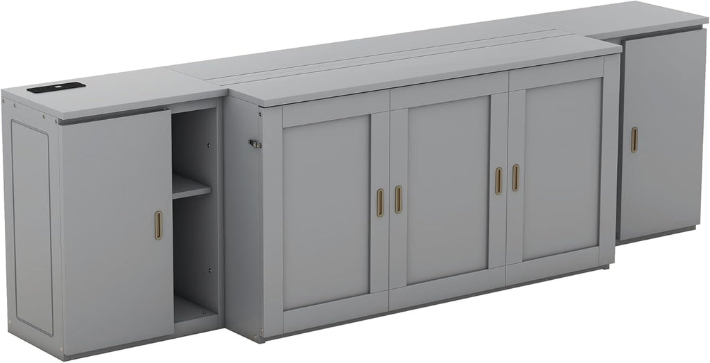 UBGO Queen Murphy Bed with Storage Shelves and USB Ports, Gray C34995