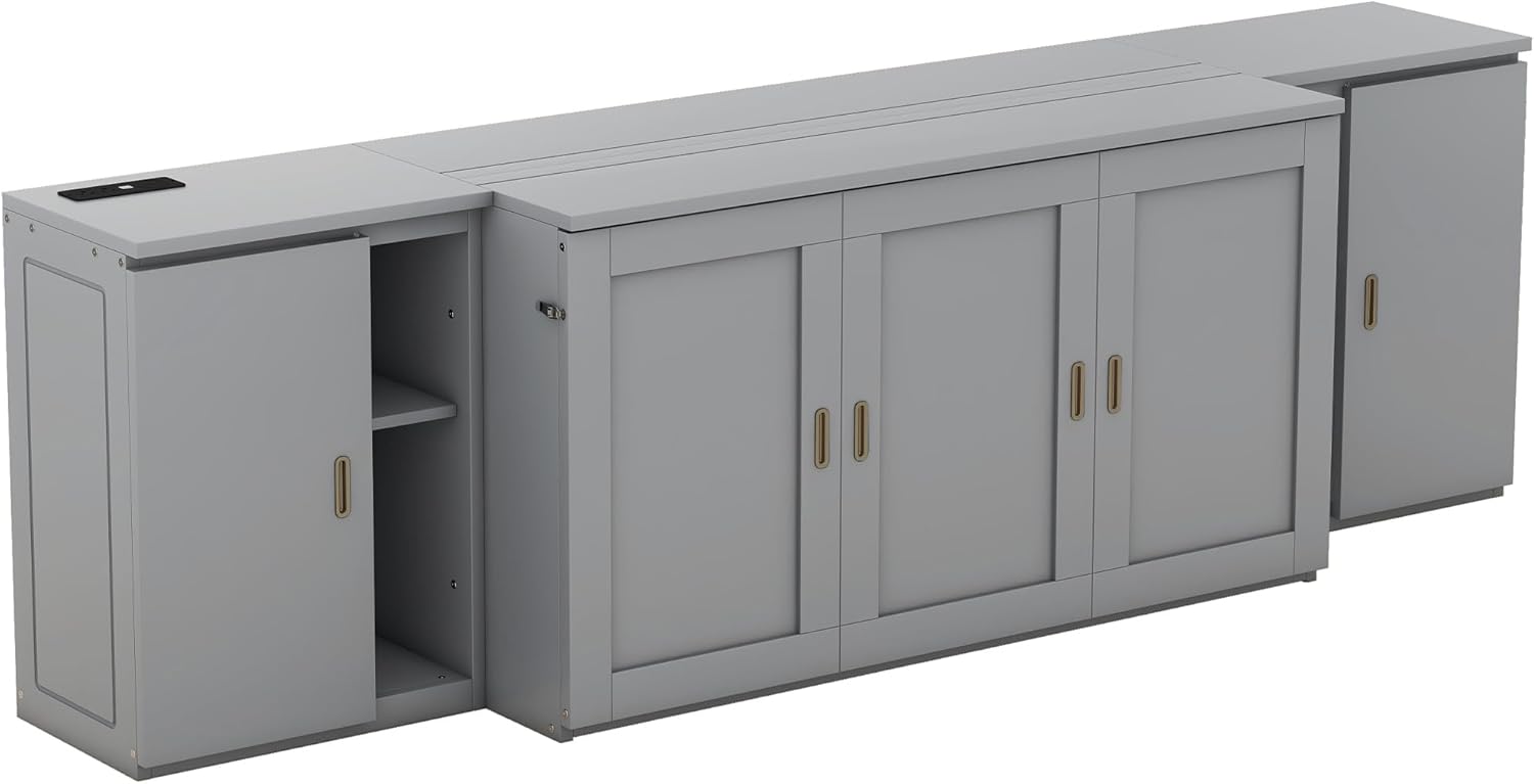 UBGO Queen Murphy Bed with Storage Shelves and USB Ports, Gray C34995