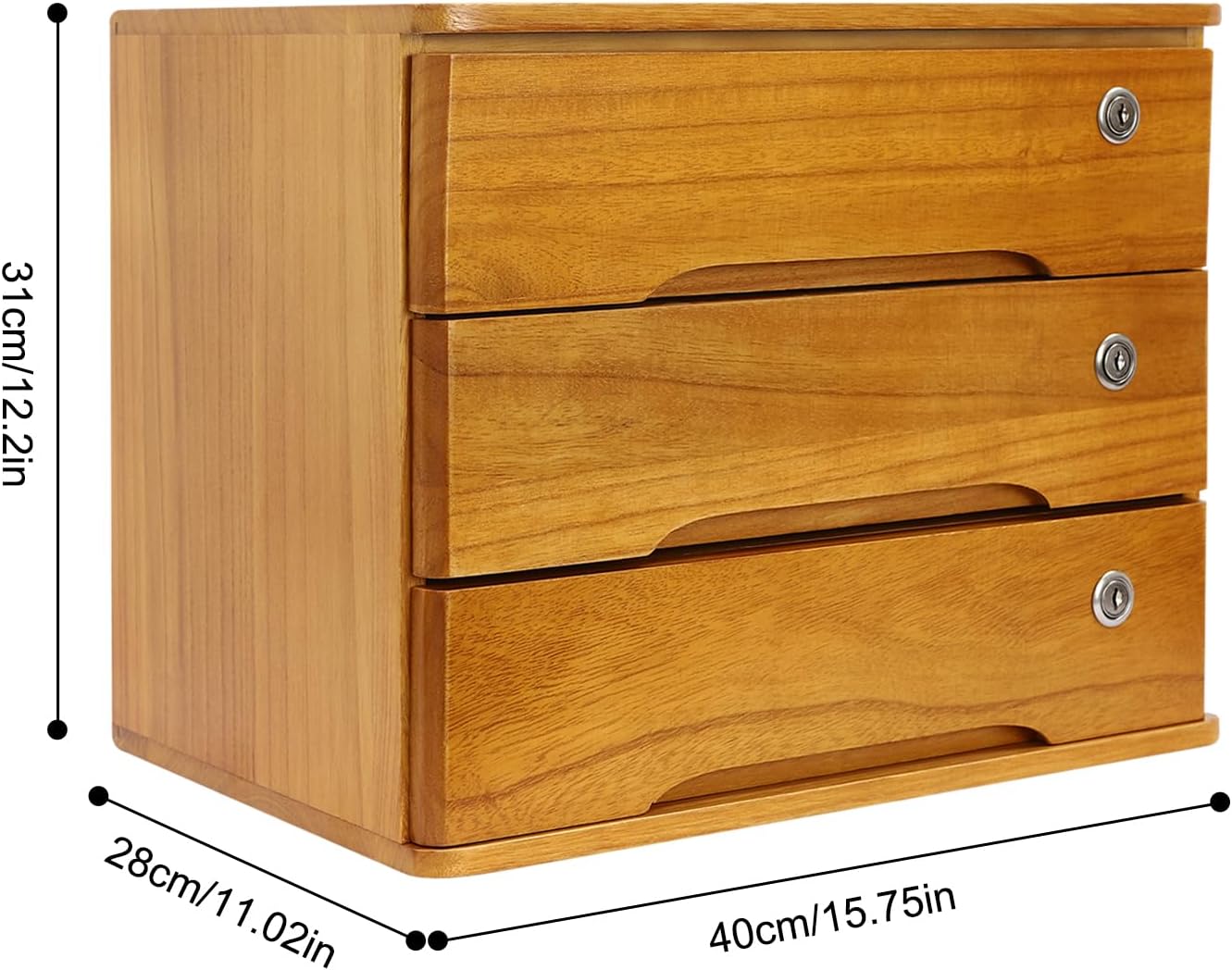 Wooden Desktop Storage Box with Lockable Drawers, File Organizer U4324