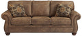 Signature Design by Ashley Olsberg Faux Leather Sofa with Nailhead Trim and 4 Accent Pillows, Gray & Olsberg Faux Leather Manual Rocker Recliner with Nailhead Trim, Gray
