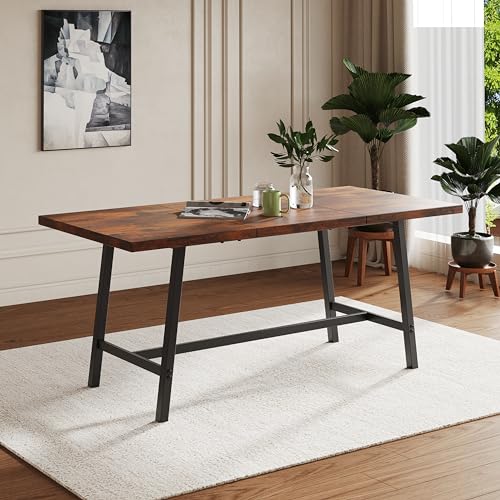 Rustic Brown Farmhouse Wood Dining Table for 6-8 People with Metal Frame E390300