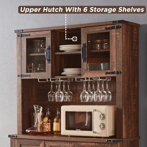 OKD 72" Farmhouse Bar Cabinet with Sliding Barn Door, Rustic White W997