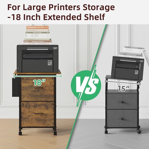Mobile Filing Cabinet with 18" Tabletop, 2 Fabric Drawers, Rustic Brown W63589