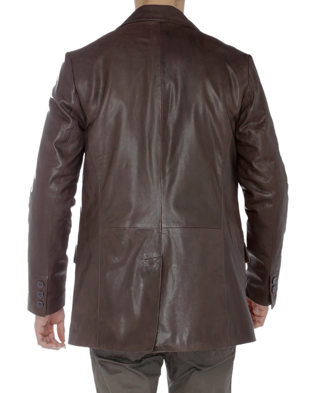 LN LUCIANO NATAZZI Men's Lambskin Leather Blazer Brown N839