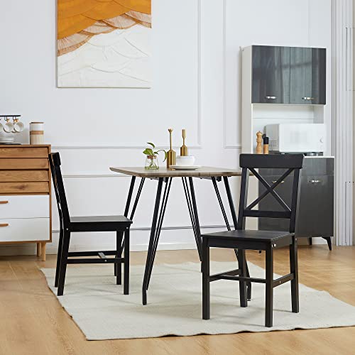HOMCOM Modern Farmhouse Dining Chairs Set of 2, Wooden Cross Back, Black M618837