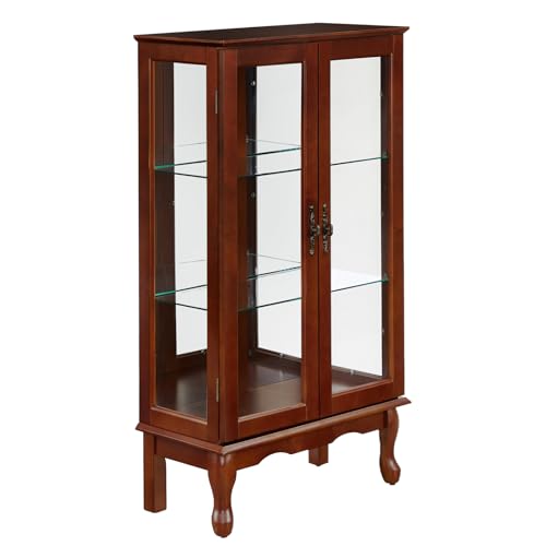 TRIPLE TREE Lighted Display Cabinet with Glass Doors, Oak I94774