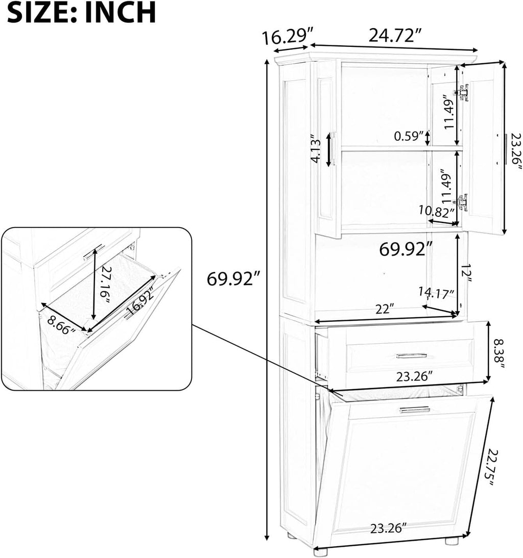 Tilt Out Laundry Hamper Cabinet with 2 Doors and Adjustable Shelf L542579