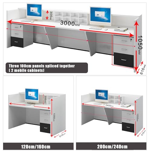 Modern Reception Desk Counter U-Shaped with Lockable Drawer, Wooden Office Lobby Table, Black+White 160cm C699