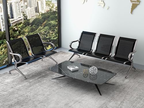 Kinsuite Waiting Room Bench Reception Chairs Set of 2 with Arms, Black A232