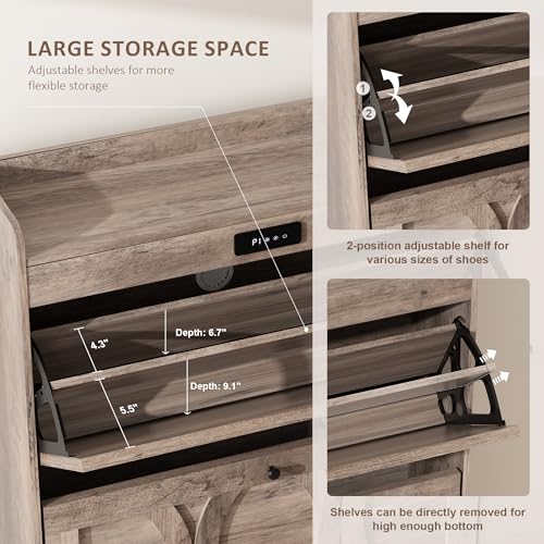 Rustic White 2 Flip Drawers Shoe Storage Cabinet V18081