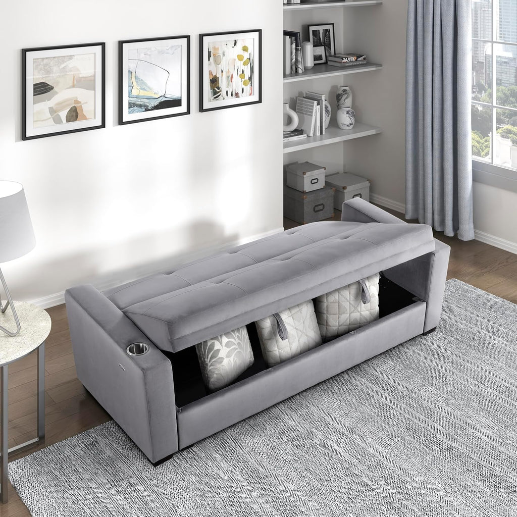 Lexicon Futon Sofa Bed with Storage, Grey P6404