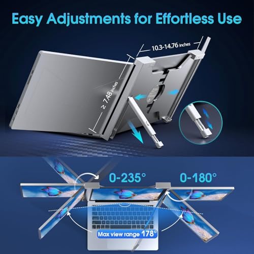 FOPO 12" Triple Laptop Screen Extender, FHD 1080P IPS Portable Monitor for 13"-14.1" Laptop Q5673