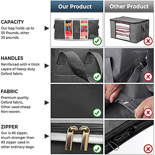 Clothes Storage Bag Organizer with Zippers, Clear Window, 3 Pack Grey K4051