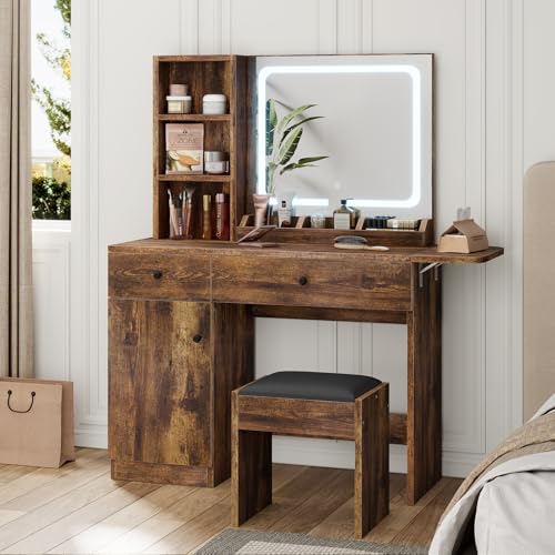 IDEALHOUSE Vanity Desk with Mirror and Lights, White N6420