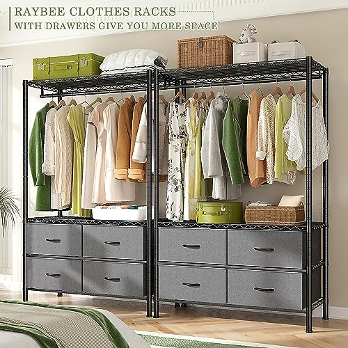 Raybee Clothing Racks with 4 Drawers, Heavy Duty Metal Clothes Rack, Black J8648