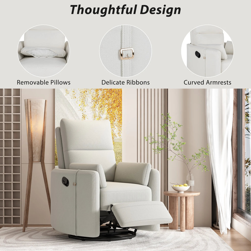 BedLuxury Swivel Recliner Chair with Two Removable Pillows, Beige N329842