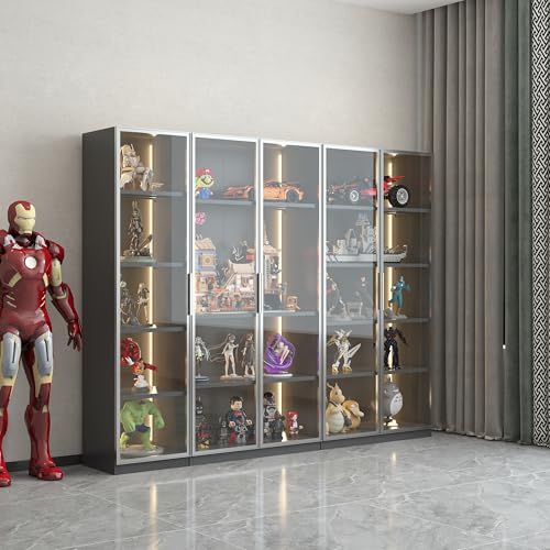 Display Cabinet with Light Strips, 5 Shelves, Glass Door, Floor Standing A25590