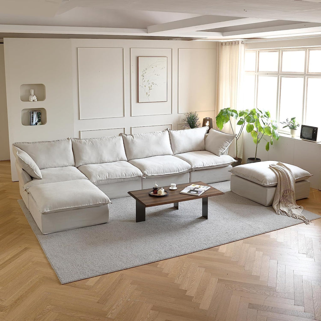 JACH U Shape Sectional Sofa with Ottomans, 6-Seat Beige M757136