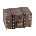Vintage Wooden Treasure Chest Box with Lock, Small Rectangle Antique Wood Storage Jewelry Boxes European Decorative Handmade Case Holder Organizer Trinket Keepsake for Home Bedroom Decor (Grey)