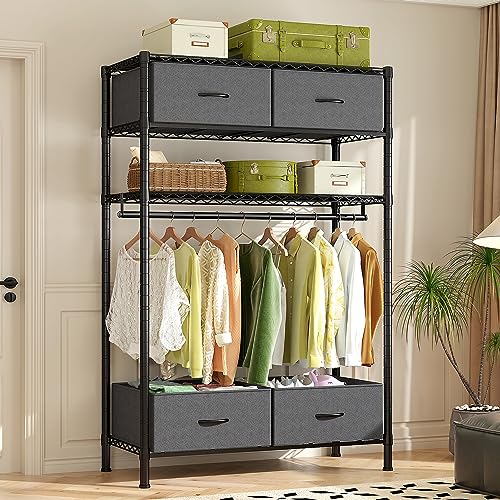 Raybee Clothing Racks with 4 Drawers, Heavy Duty Metal Clothes Rack, Black J8648