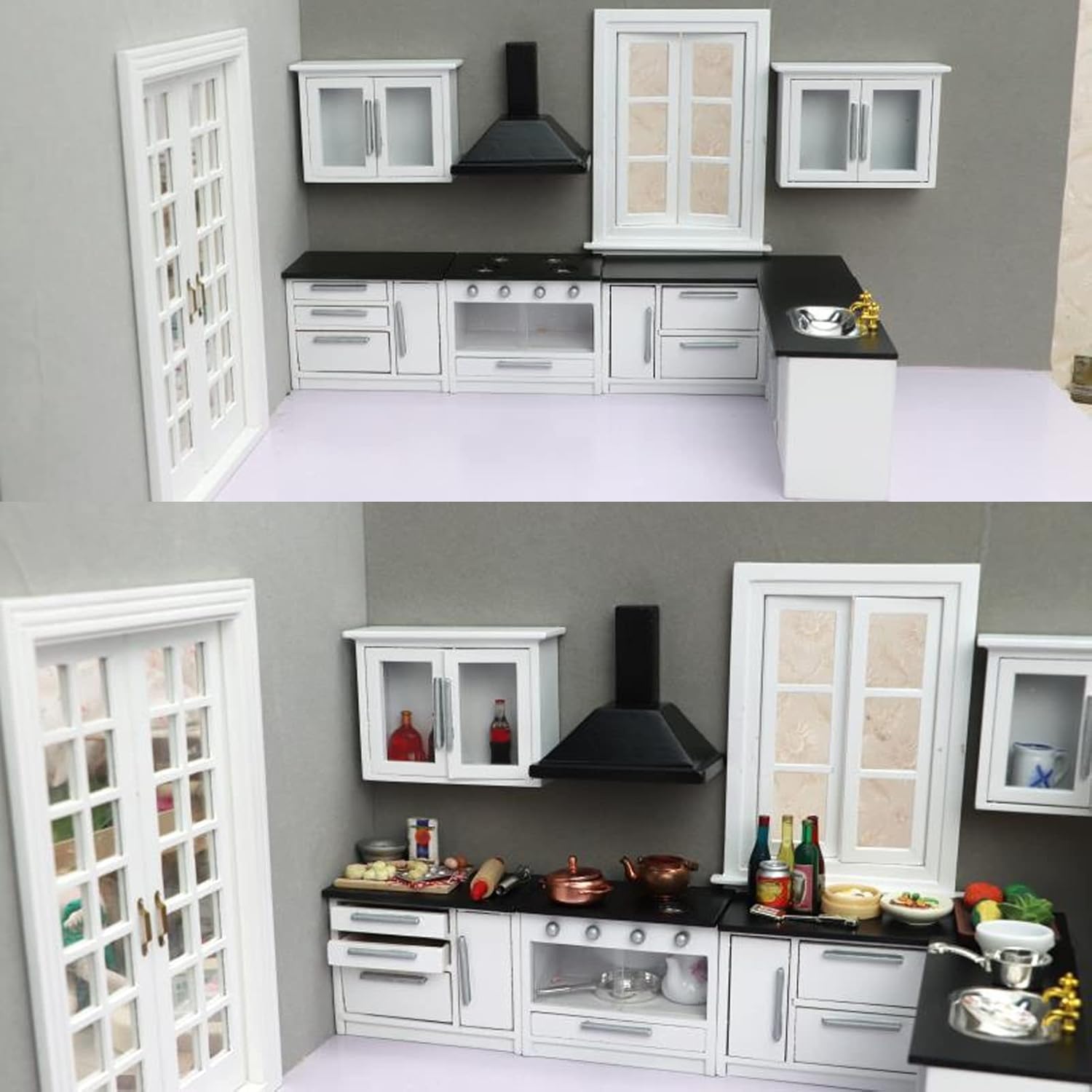 Keenso 1:12 Mini Dollhouse Kitchen Cabinet Set Wood Craftsmanship DIY J587720