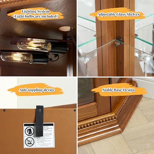 Lighted Corner Curio Cabinet with Adjustable Shelves & Mirrored Back R333