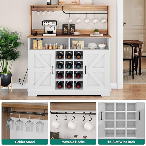 YITAHOME 47" Farmhouse Buffet Cabinet with Storage and Power Outlet, Black Oak Q2156
