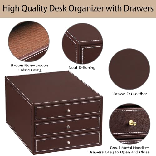 PU Leather Desk Organizer with 3 Drawers X71030