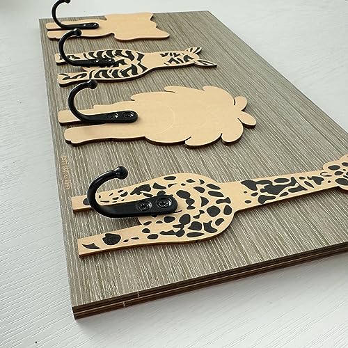 Kids Animal Coat Rack Wall Hooks Wooden Safari Tiger Decor Q407021