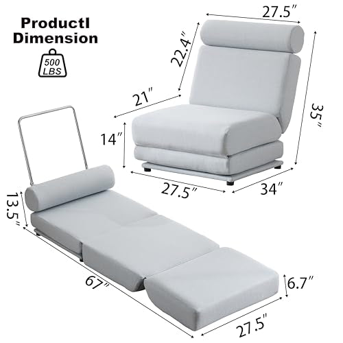 INMOZATA Futon Sofa Bed, Convertible Folding Sleeper Chair, Blue J7981