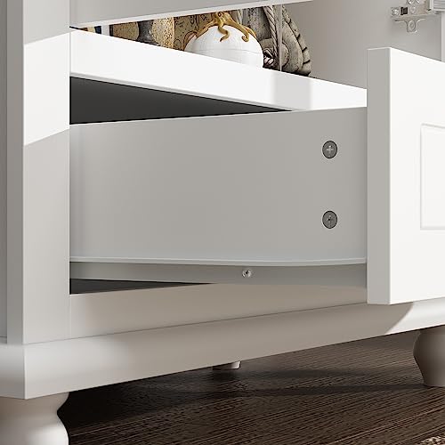 Hitow Tall Bookcase with Glass Doors, 4-Tier Shelf and 2 Drawers, White F992613