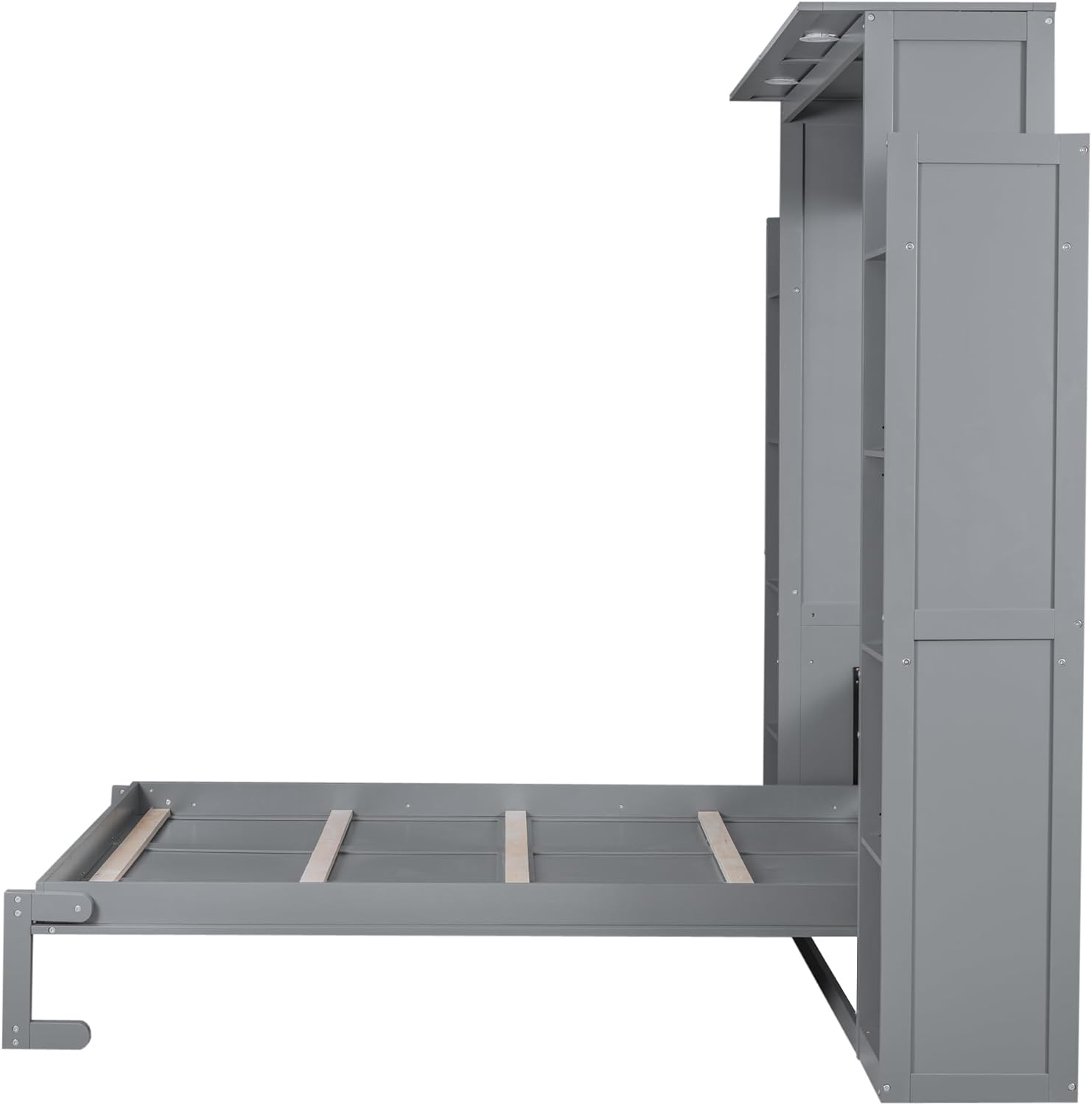 WADRI Queen Size Murphy Bed Wall Bed with Bookshelf, Solid Wood, Gray E603808