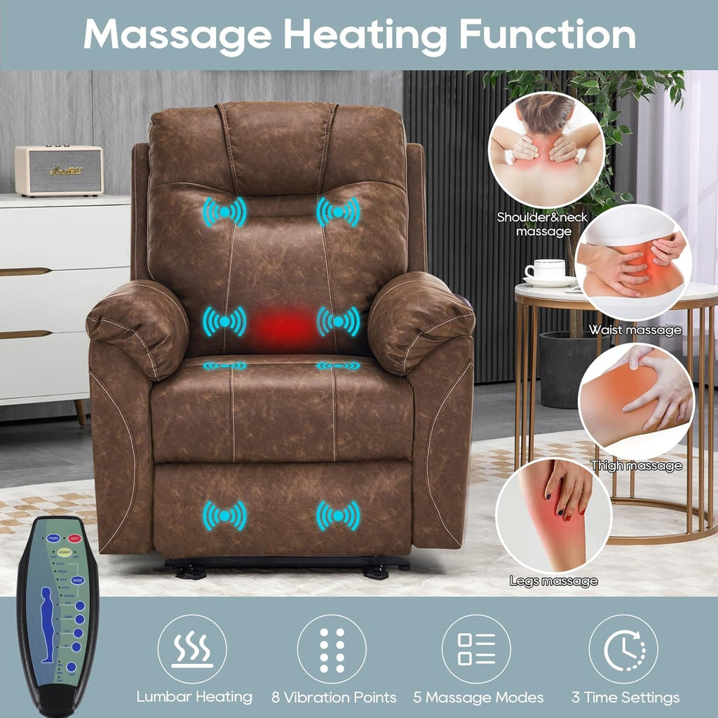 Electric Recliner Chair with Heat & Massage, USB Ports I78146