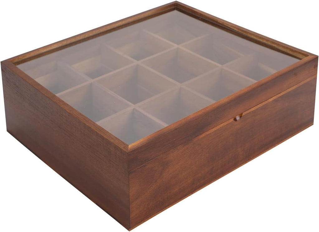 Acacia Wooden Tea Bag Organizer with Clear Acrylic Top and Magnetic Lid E50076