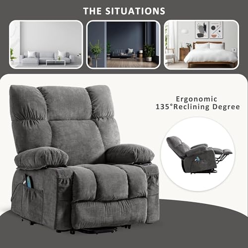 Power Lift Recliner Chair for Elderly with Heat and Massage, Gray E121