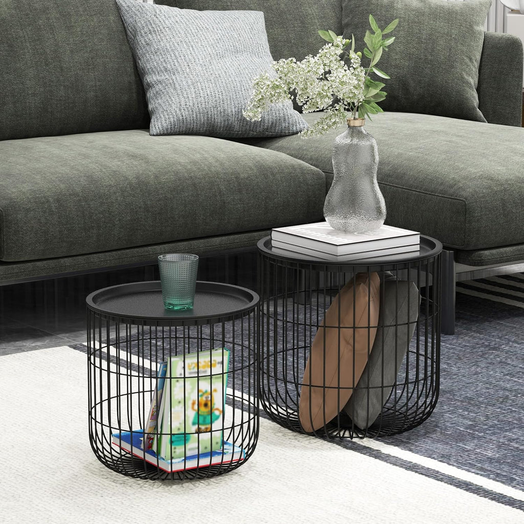 Nesting Coffee Tables Set of 2 with Storage, Black L3943
