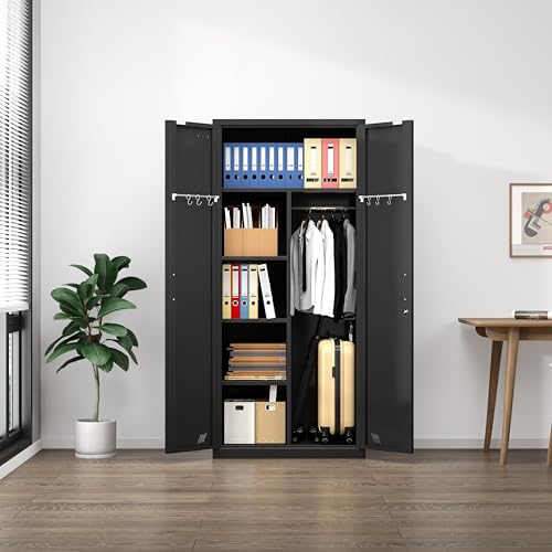 Metal Armoire Wardrobe with 2 Doors, 2 Drawers and Hanging Rod B671843