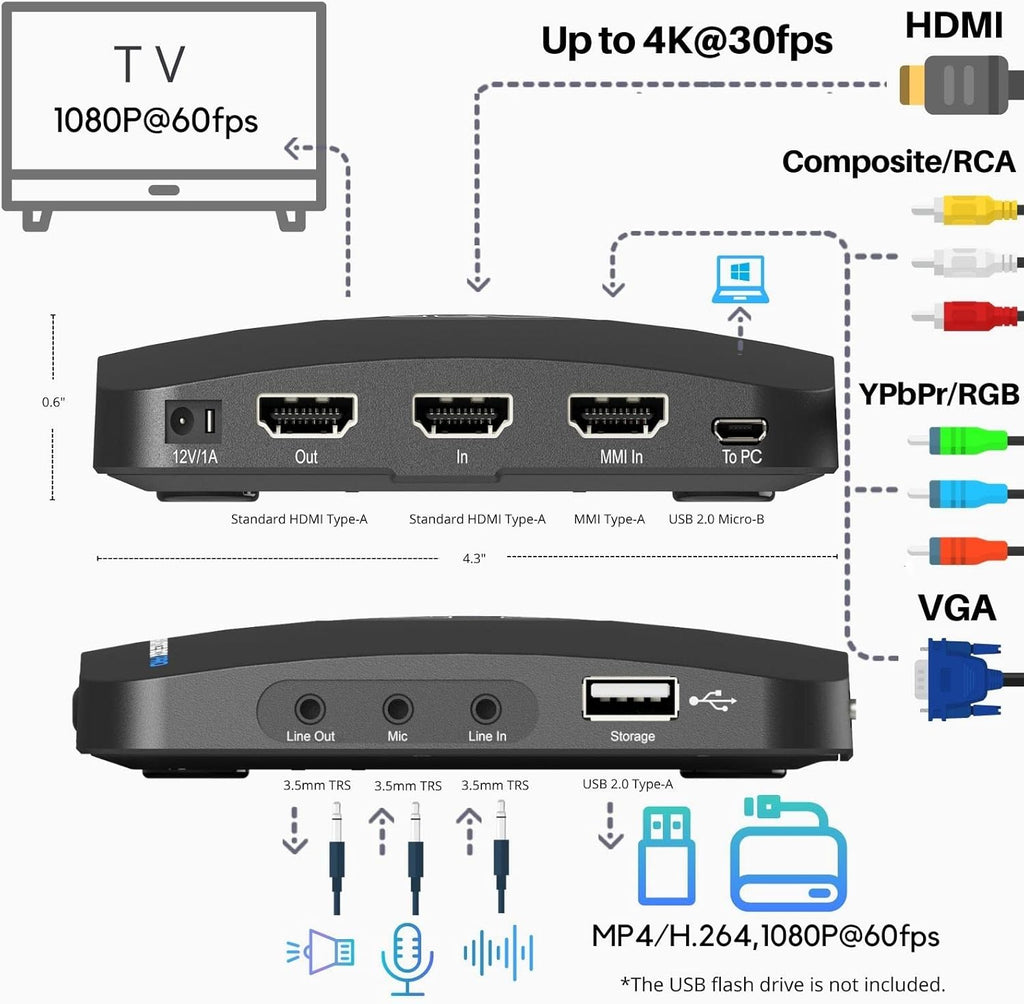 Box Pro 1080p 60fps Video Recorder DVR with HDMI Capture and TV Playback J31460