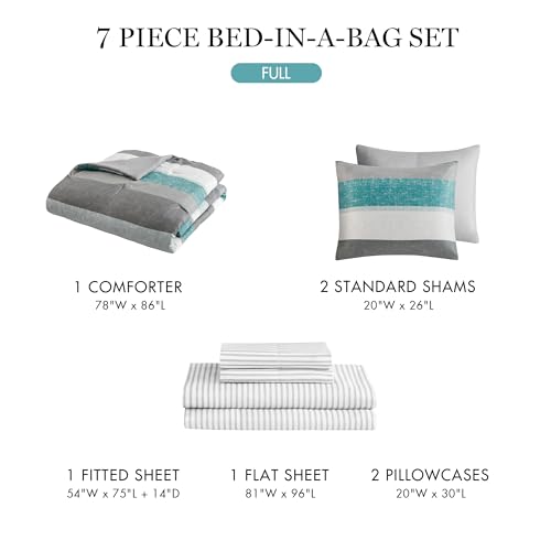 Madison Park Essentials Queen Comforter Set, 7 Piece, Aqua/Grey Z327