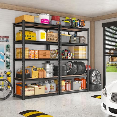 REIBII 2045LBS Storage Shelves 72" H x 35.55" W x 16" D Heavy Duty 5 Tier Adjustable Metal Shelving Unit, Black Q376