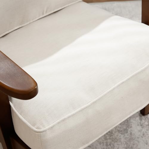 chairus Mid-Century Modern Accent Chair Linen Fabric Upholstered Solid Wood Frame Beige A654224