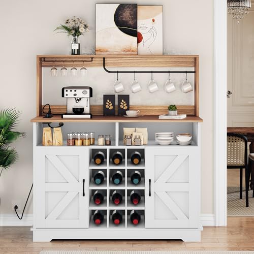 YITAHOME 47" Farmhouse Buffet Cabinet with Storage and Power Outlet, Black Oak Q2156