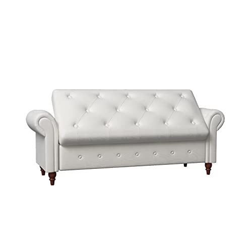 63" Tufted Storage Bench with Rolled Arms and Solid Wood Legs, Blue K38351