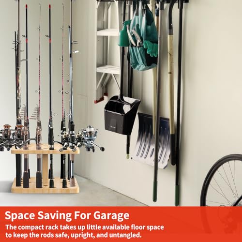 V16 Wooden Vertical Fishing Rod Storage Rack Q9454