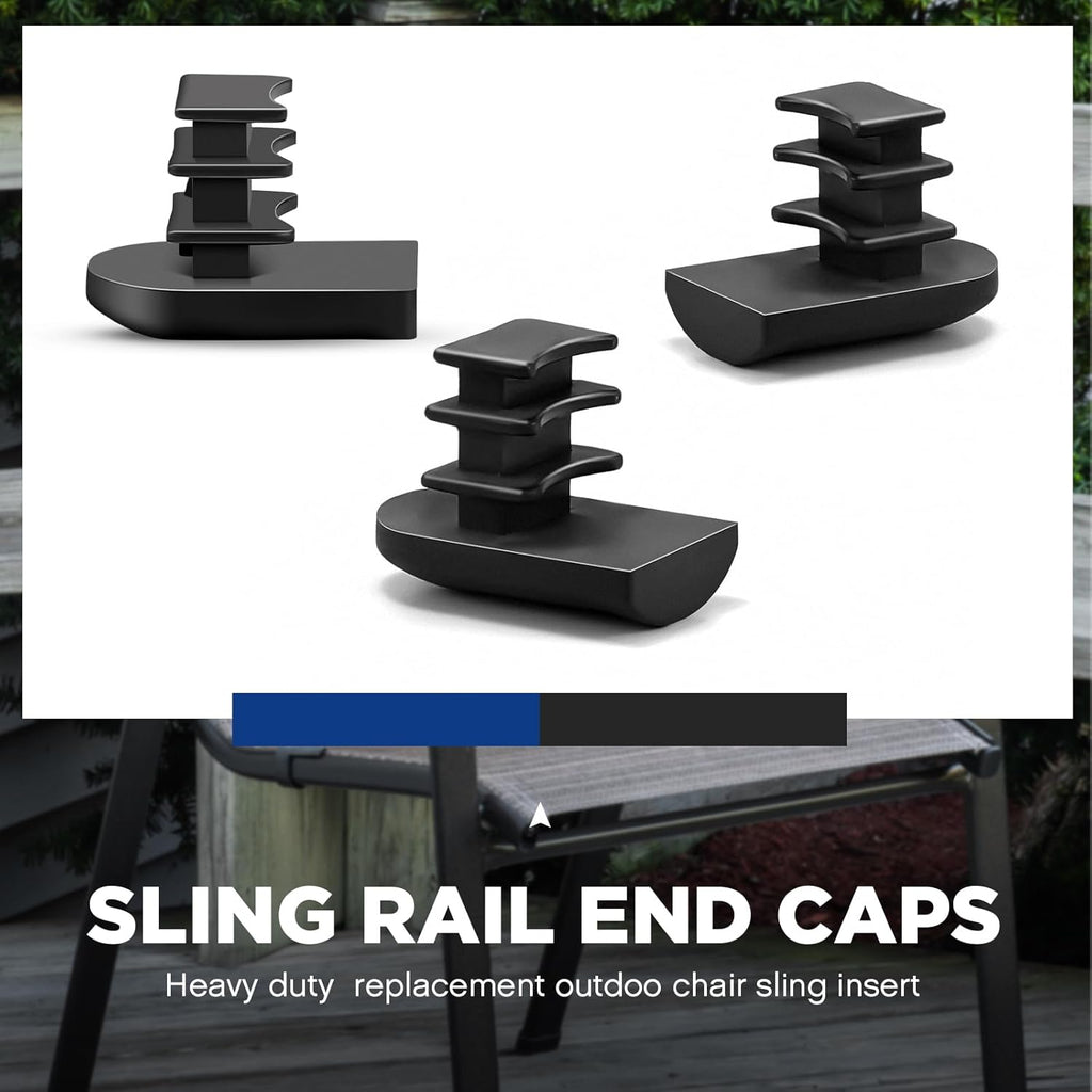 Sling Rail End Caps for Patio Furniture Replacement, Half Oval, Black Nylon X23340