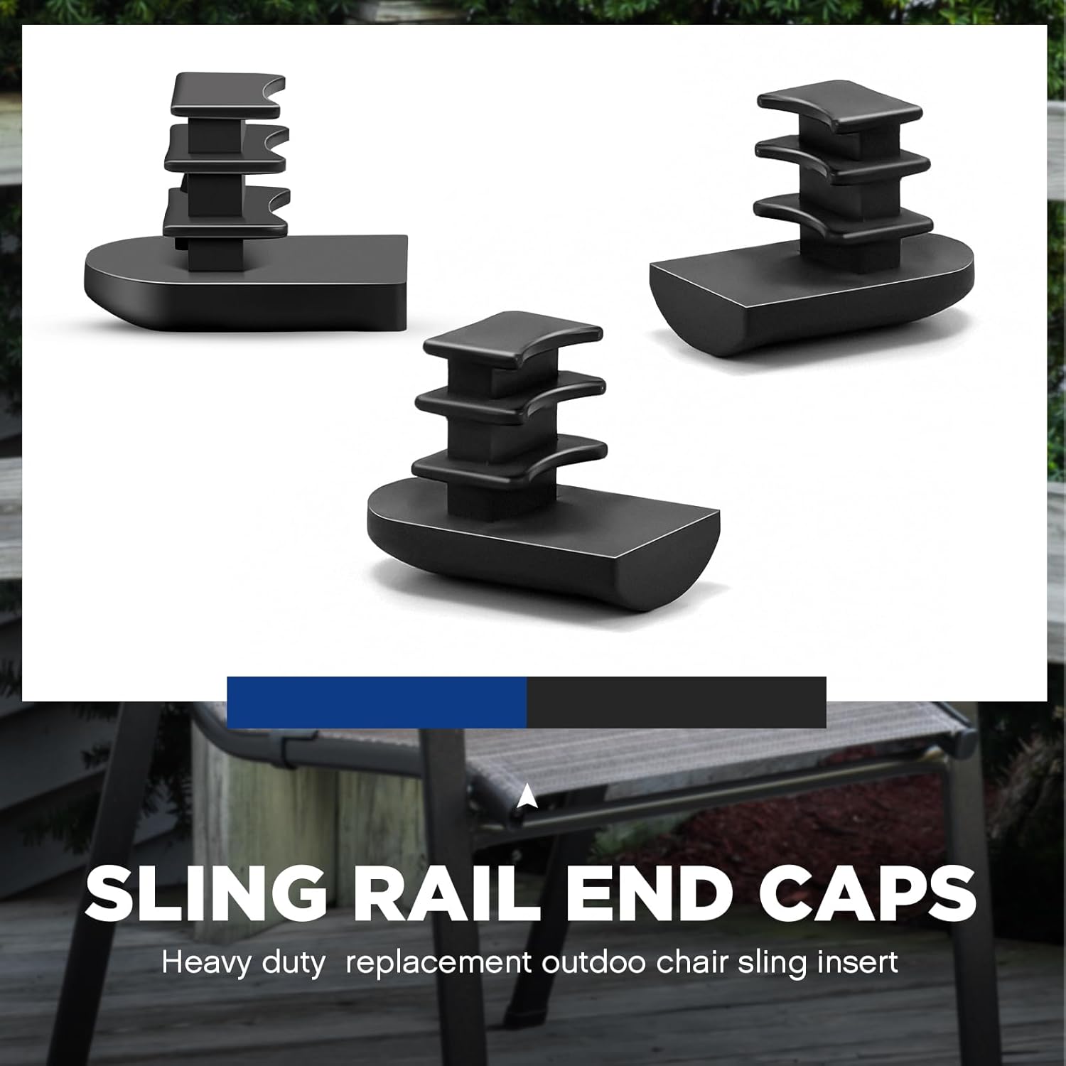 Sling Rail End Caps for Patio Furniture Replacement, Half Oval, Black Nylon X23340