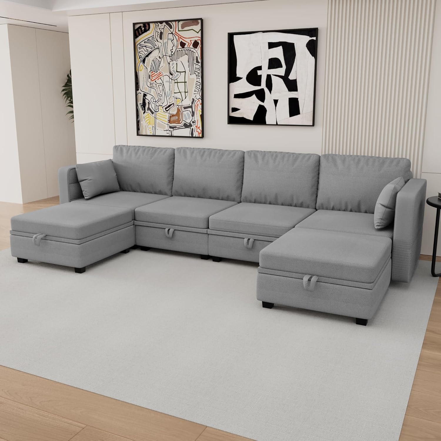 UBGO Modular Sectional Sofa with Storage, U-Shape, Gray L96247