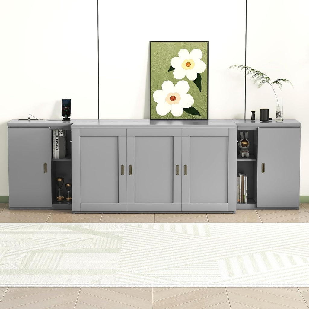 UBGO Queen Murphy Bed with Storage Shelves and USB Ports, Gray C34995