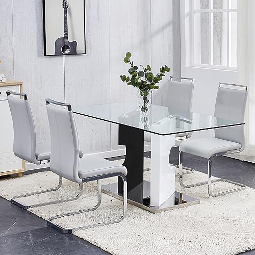 Glass Dining Table Set for 4 with Tempered Glass Top and PU Leather Chairs U1572